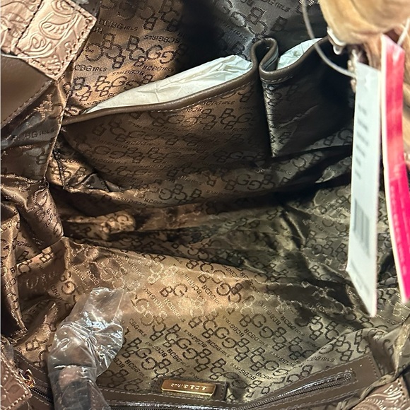 NWT BCBGIRLS  Caramel Genuine Leather and Fabric Shoulder Bag - Picture 8 of 11